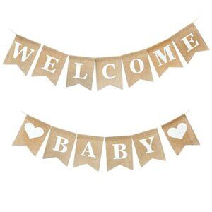 Welcome Baby Sign Boy Girl Newborn Birth Announcement Banner Baby Shower Decor
